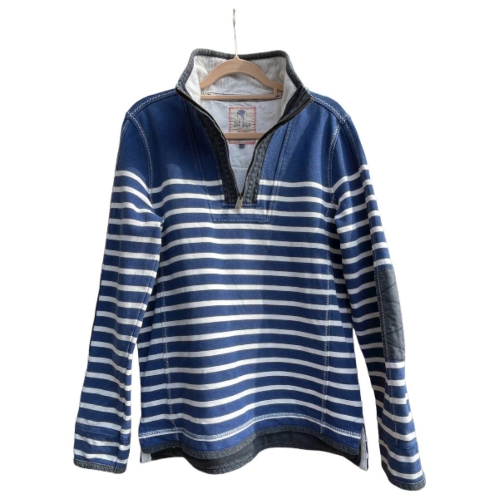 Fatface The Airlie Blue and White Breton Style 1/4 Zip Pullover Jumper Size S - Picture 1 of 11